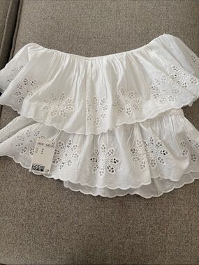 H&M White Eyelet Off-Shoulder Tiered Top